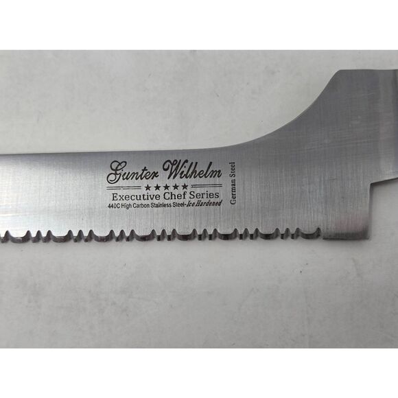GUNTER WILHELM EXECUTIVE CHEF SERIES OFFSET BREAD KNIFE 440C GERMAN STEEL 10" - Picture 4 of 5